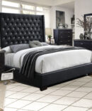 BED FRAME RUSTIC BLACK FINISH WITH IRON GREY TOPS.