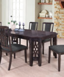TRANSITIONAL STYLE DINING SET IN A BROWN/CHERRY FINISH.