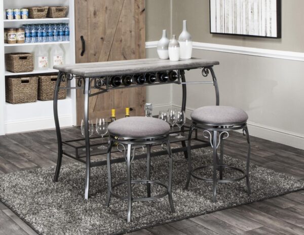 GRAY BAR UNIT & 2 STOOLS