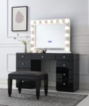 WHITE WOOD GLAMOUR VANITY SET (DRESSER + MIRROR BLUETOOTH SPEAKER WITH LIGHTS)