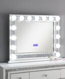 WHITE WOOD GLAMOUR VANITY SET (DRESSER + MIRROR BLUETOOTH SPEAKER WITH LIGHTS)
