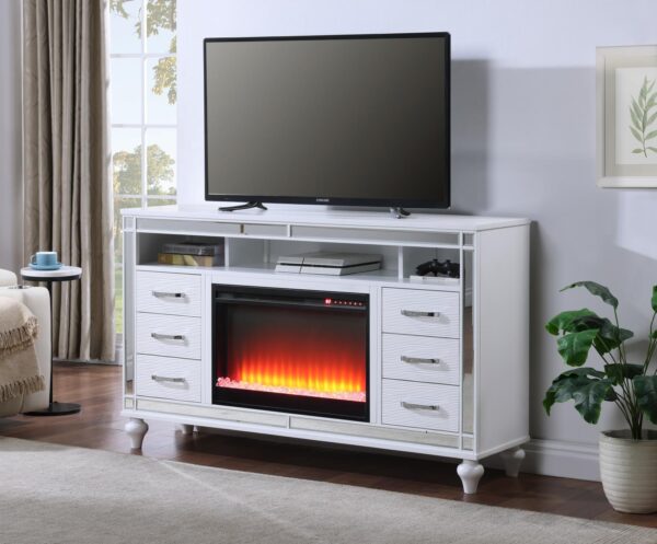 WHITE TV STAND (FIREPLACE SOLD SEPERATELY)
