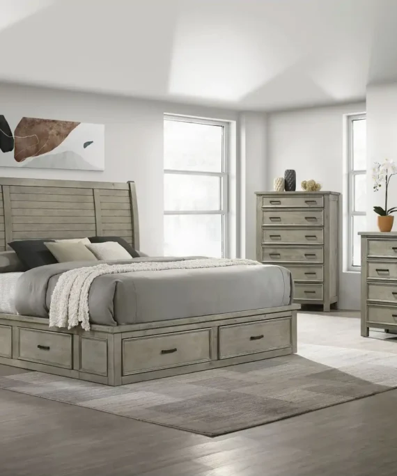 COASTAL STYLE  GREY FINISH WITH SOLID WOOD & WOOD VENEER NIGHTSTAND