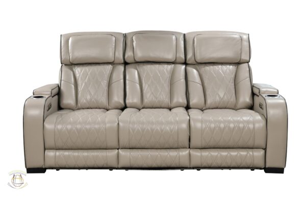 GREY HOME THEATER POWER RECLINING SOFA AND LOVESHEAT WITH BLUTOOTH SPEAKER